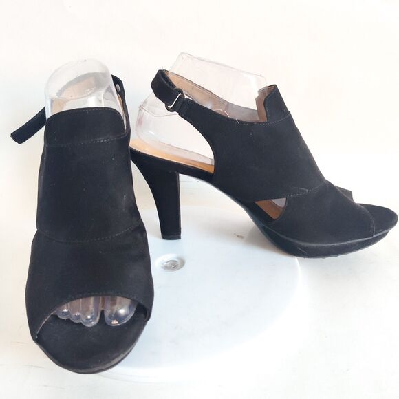 Naturalizer Black Suede Leather Open Toe Slingback Block Heel Deborah Size 9.5 - Picture 6 of 9